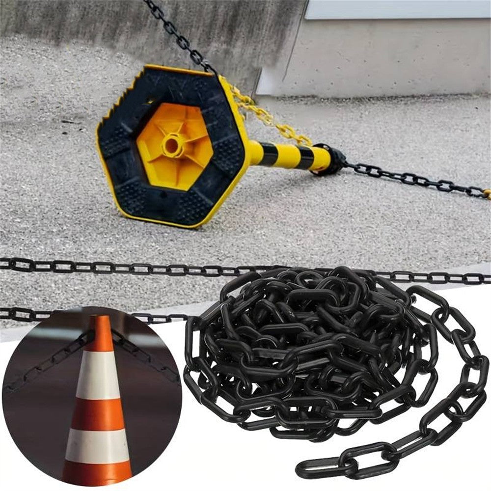 6M Plastic Safety Warning Chain – Black and White Barrier Chain 8mm for Traffic Control and Hazard Areas