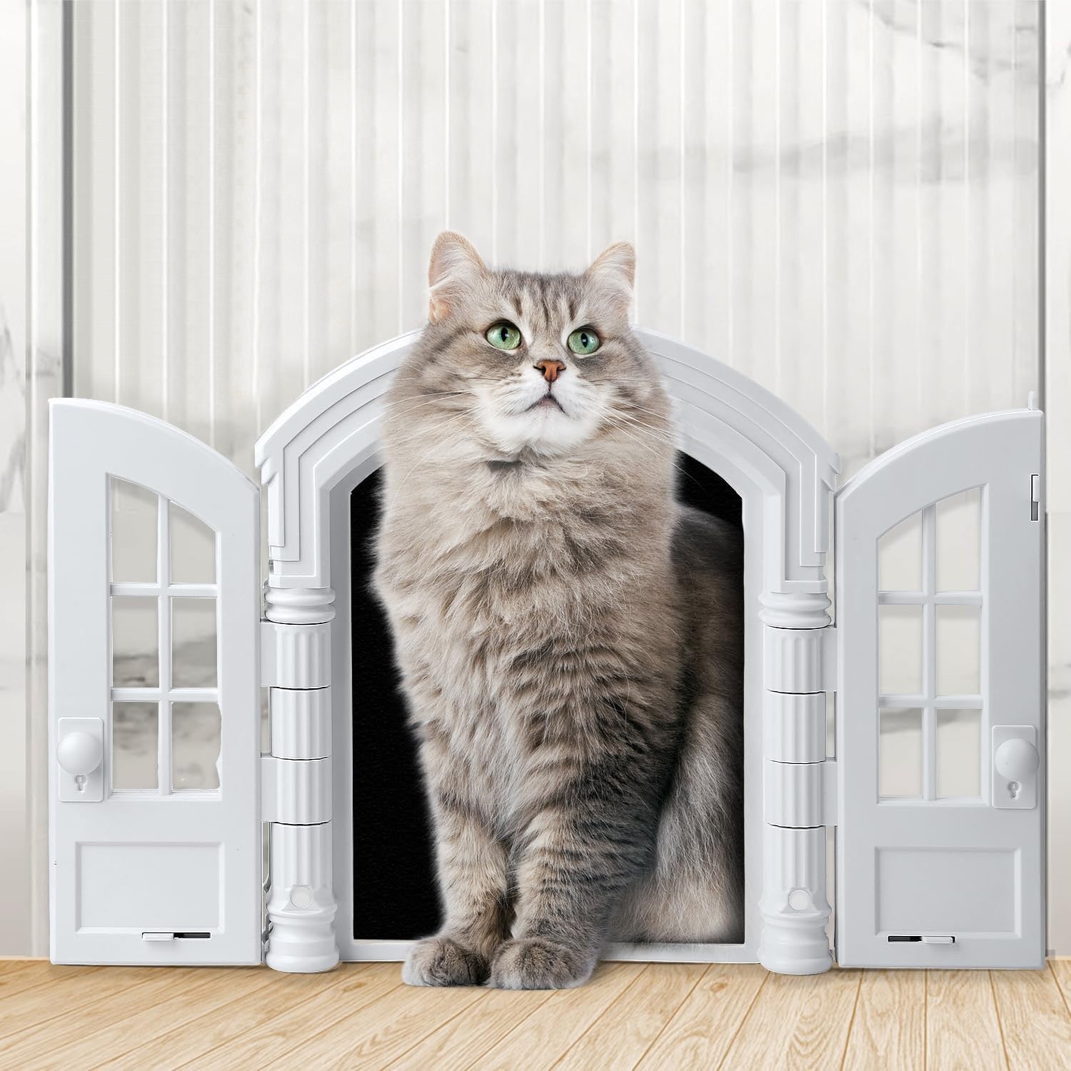 White French Style Cat Door for Interior Doors | Lockable No-Flap Pet Door