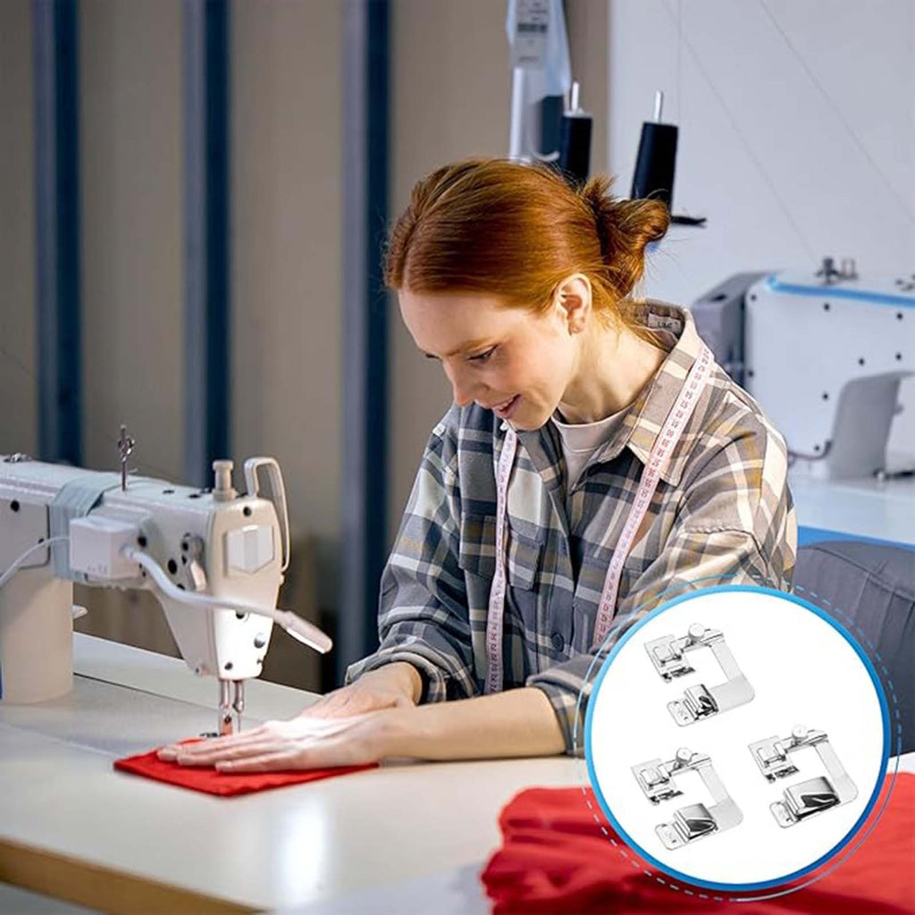 3Pcs Wide Rolled Hem Presser Foot Set – Snap On Hemmer Feet for Domestic Sewing Machines