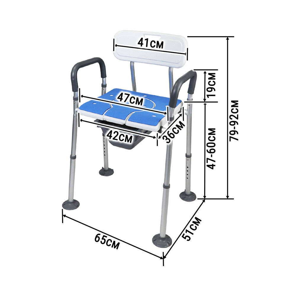 5-in-1 Adjustable Commode Shower Chair with Arms & Back | Raised Toilet Seat & Bedside Mobility Aid for Elderly