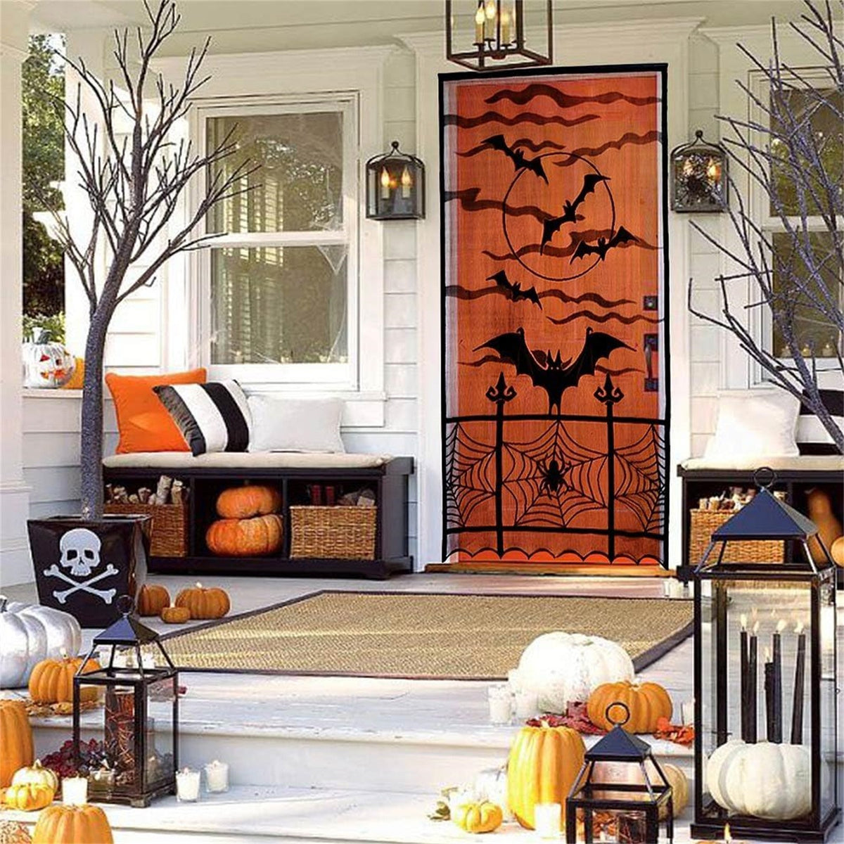 1-4PCS Black Lace Bat Halloween Curtains Gothic Window Party Hanging Decoration