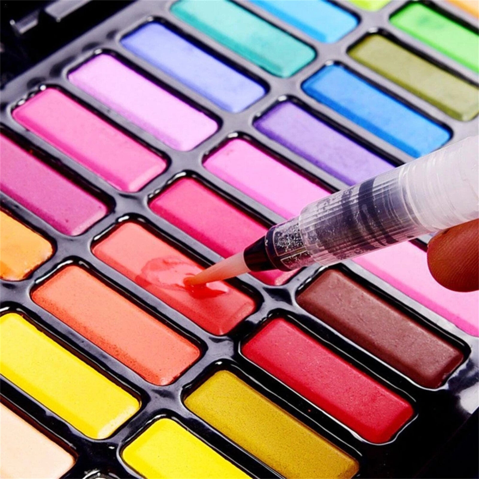 24 or 48 Colour Watercolour Paint Set with Brush - Solid Watercolour Art Kit for Kids and Artists