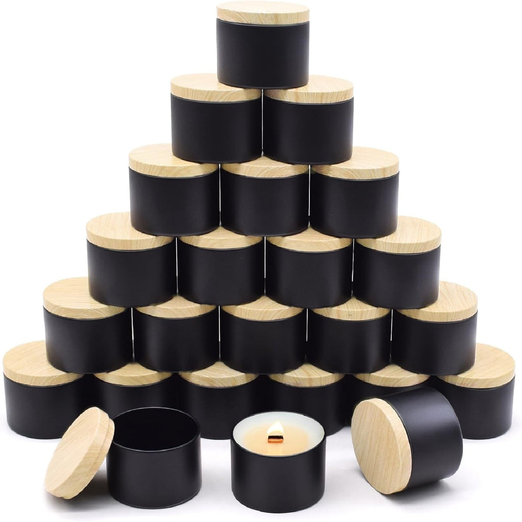 24PCS Black Candle Tins with Lids – Empty Tinplate Candle Containers for DIY Candle Making (4oz / 8oz)