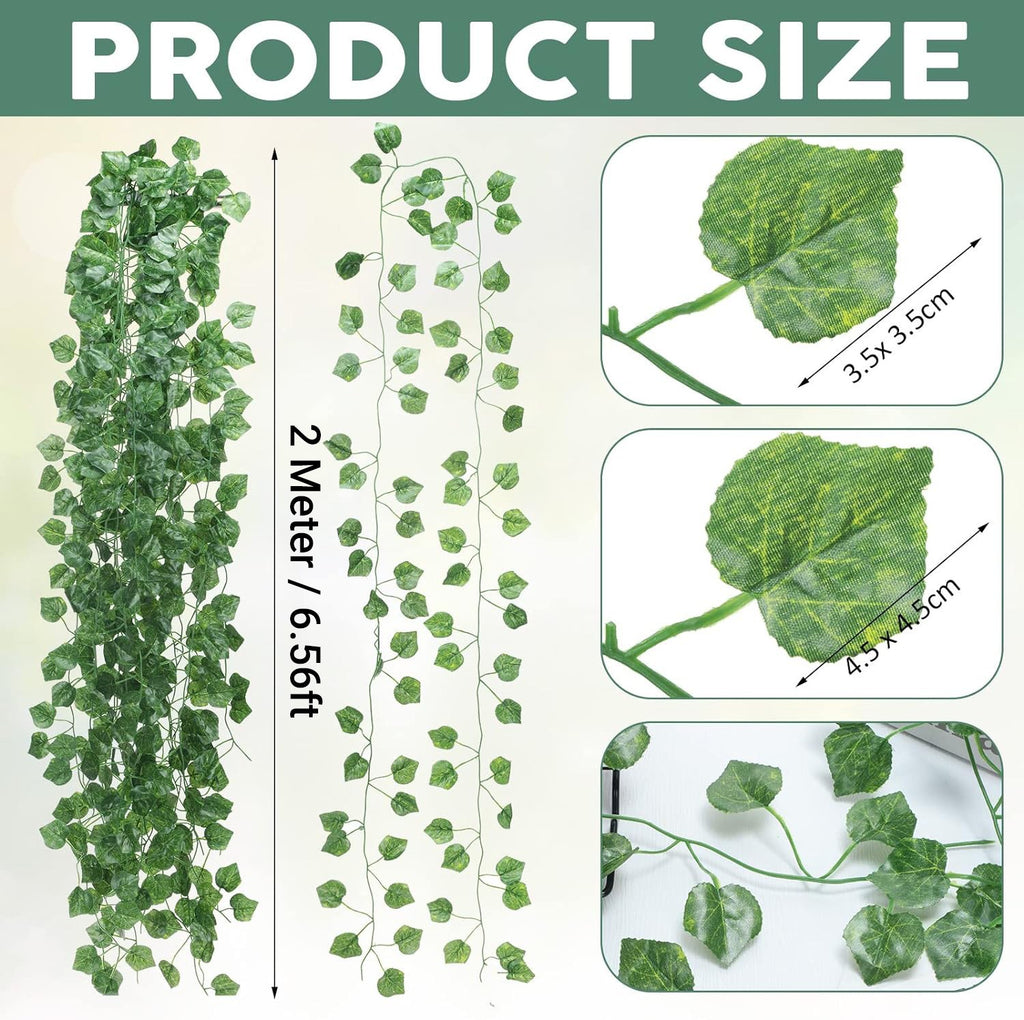 12PCS 2M Artificial Ivy Vine Garland - Fake Hanging Green Leaf Plant for Party Home Decor