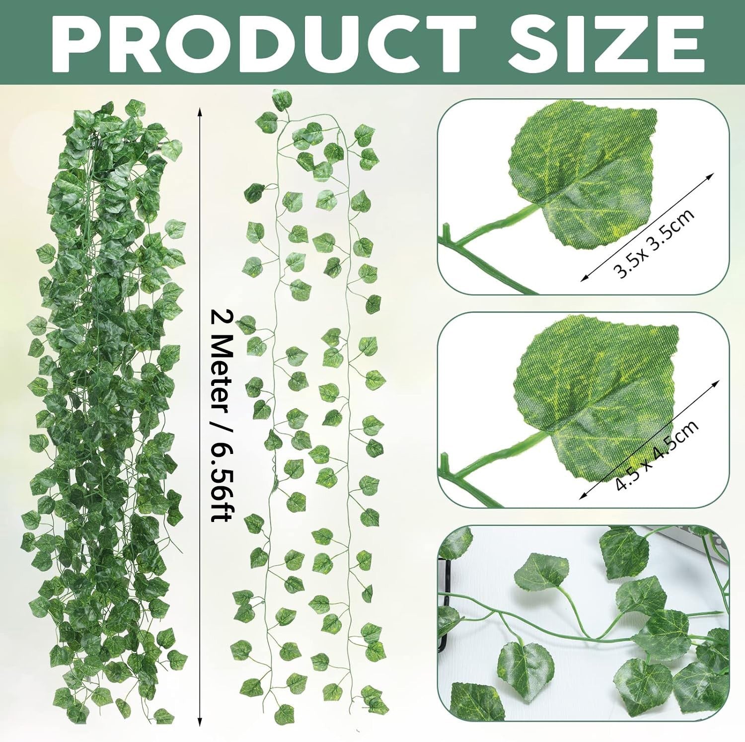 12PCS 2M Artificial Ivy Vine Garland - Fake Hanging Green Leaf Plant for Party Home Decor