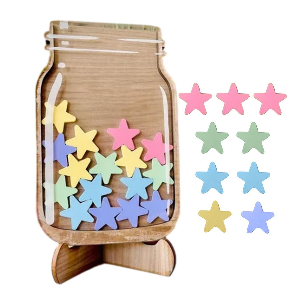 Wooden Star Reward Jar Classroom Behaviour Reward System with 25 Stars