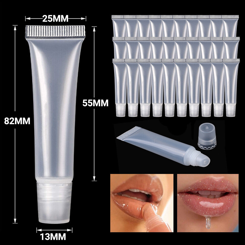 100PCS 8ml Empty Lip Gloss Tubes – Clear Refillable Lip Balm Squeeze Containers