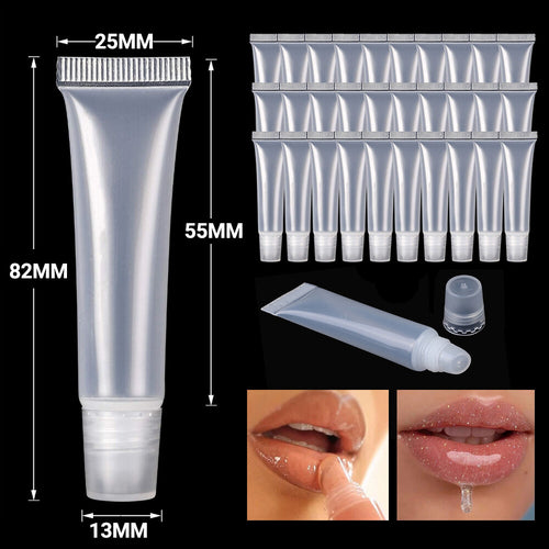 100PCS 8ml Empty Lip Gloss Tubes – Clear Refillable Lip Balm Squeeze Containers