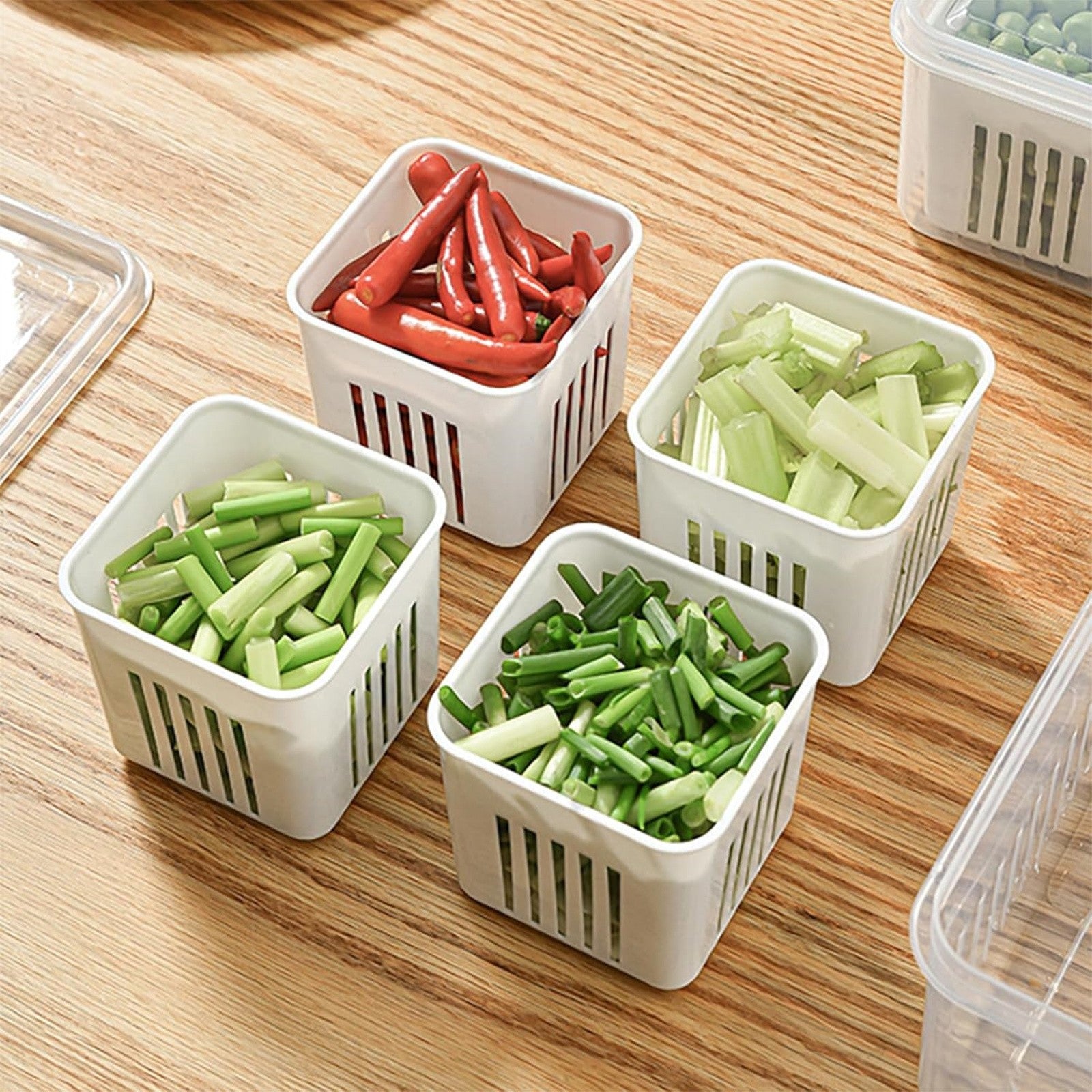 2pcs Fridge Storage Organizer Boxes | 6 Grid Vegetable Onion Meat Drain Containers
