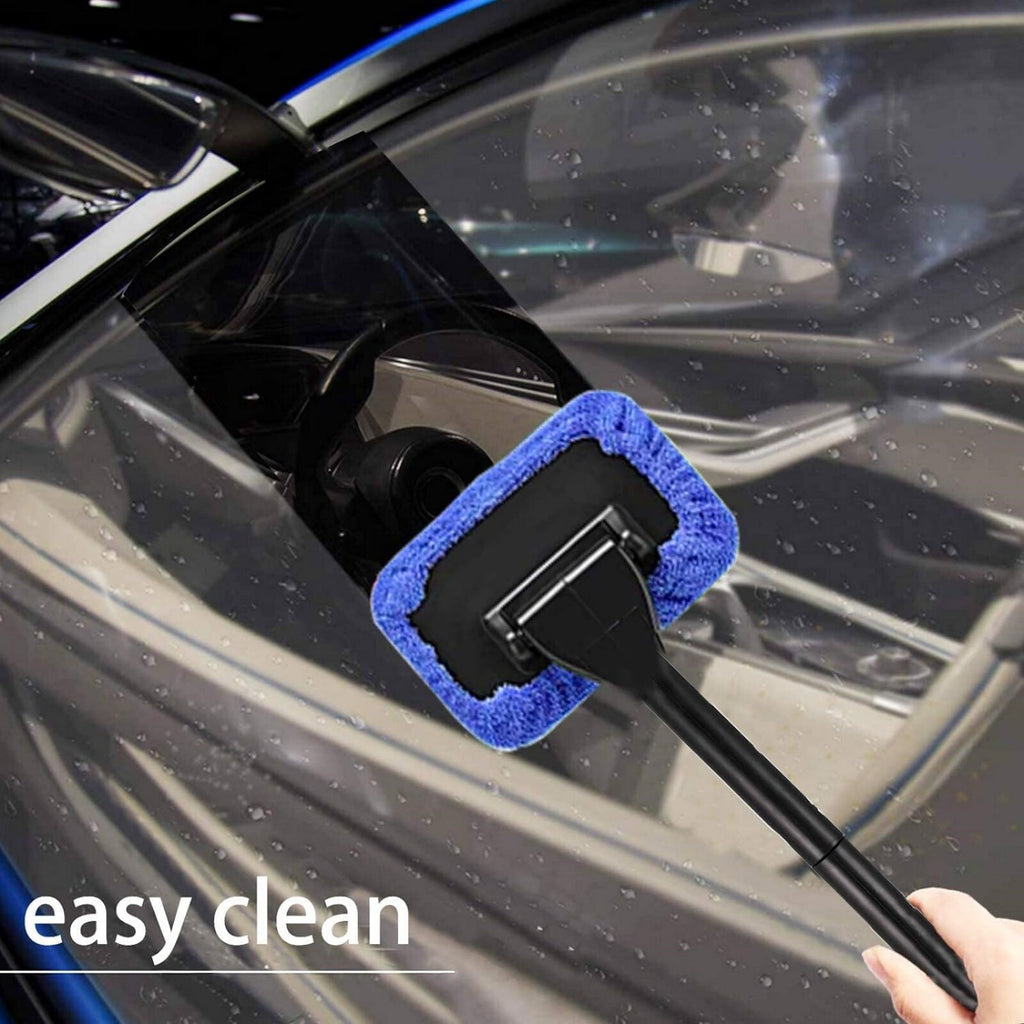 Car Windshield Cleaning Tool with Microfiber Pads – Extendable Glass Cleaner Brush for Auto Windows