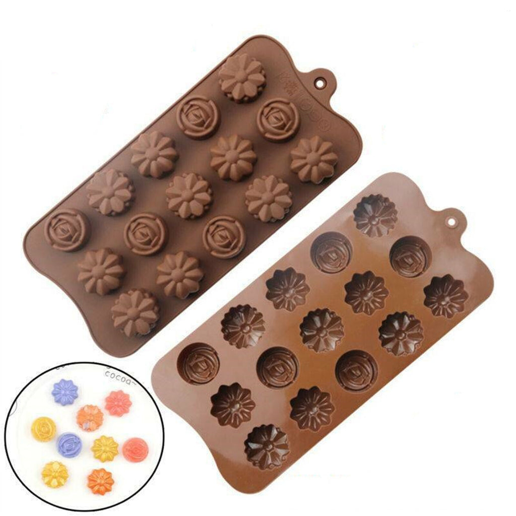 2PCS 15-Cavity Rose Silicone Mold – Flower Chocolate Cake Ice Soap Baking Mould