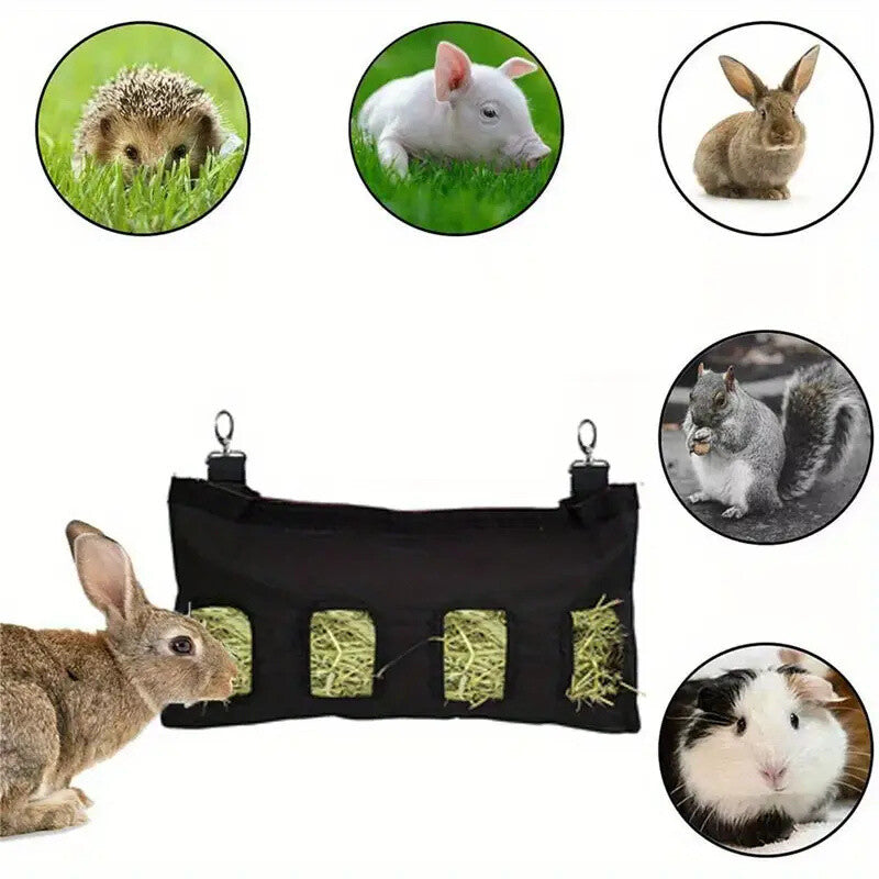 2 Pack Rabbit Hay Feeder Bags - 4 Hole Hanging Hay Feeders for Rabbits and Guinea Pigs