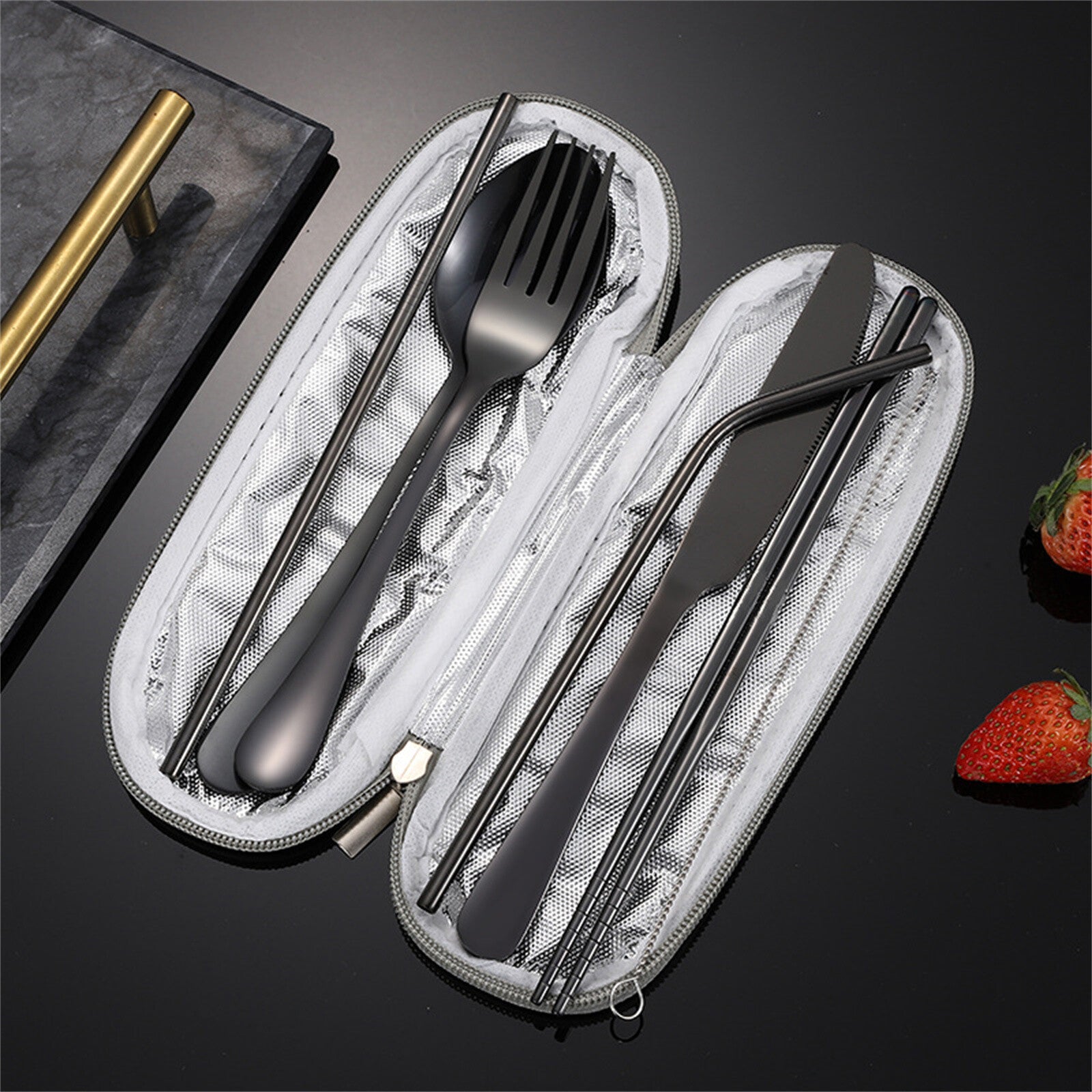 Portable Stainless Steel Travel Cutlery Set with Case – Spoon Fork Knife Chopsticks Kit (8PCS / 3PCS Options)