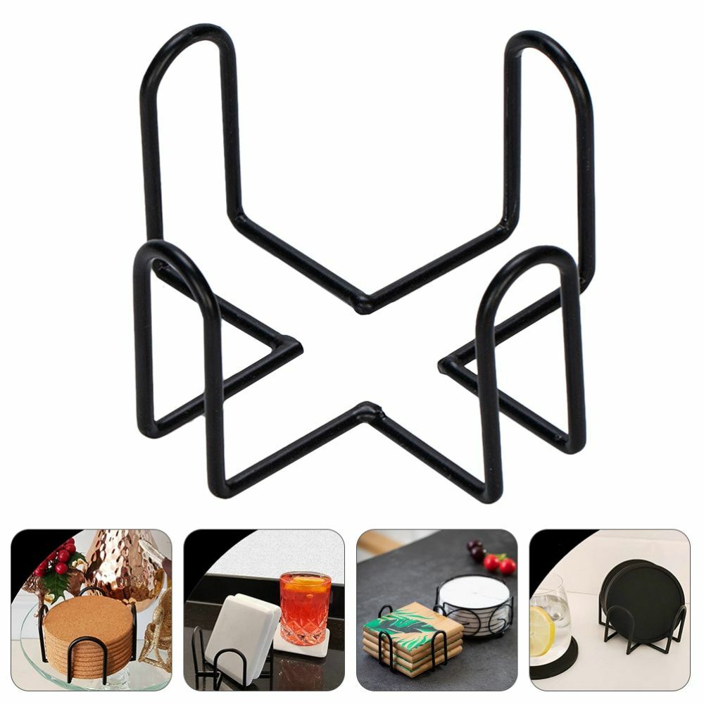 4pcs Black Iron Coaster Holder Rack | Drink Coaster Storage Organizer for Tabletop