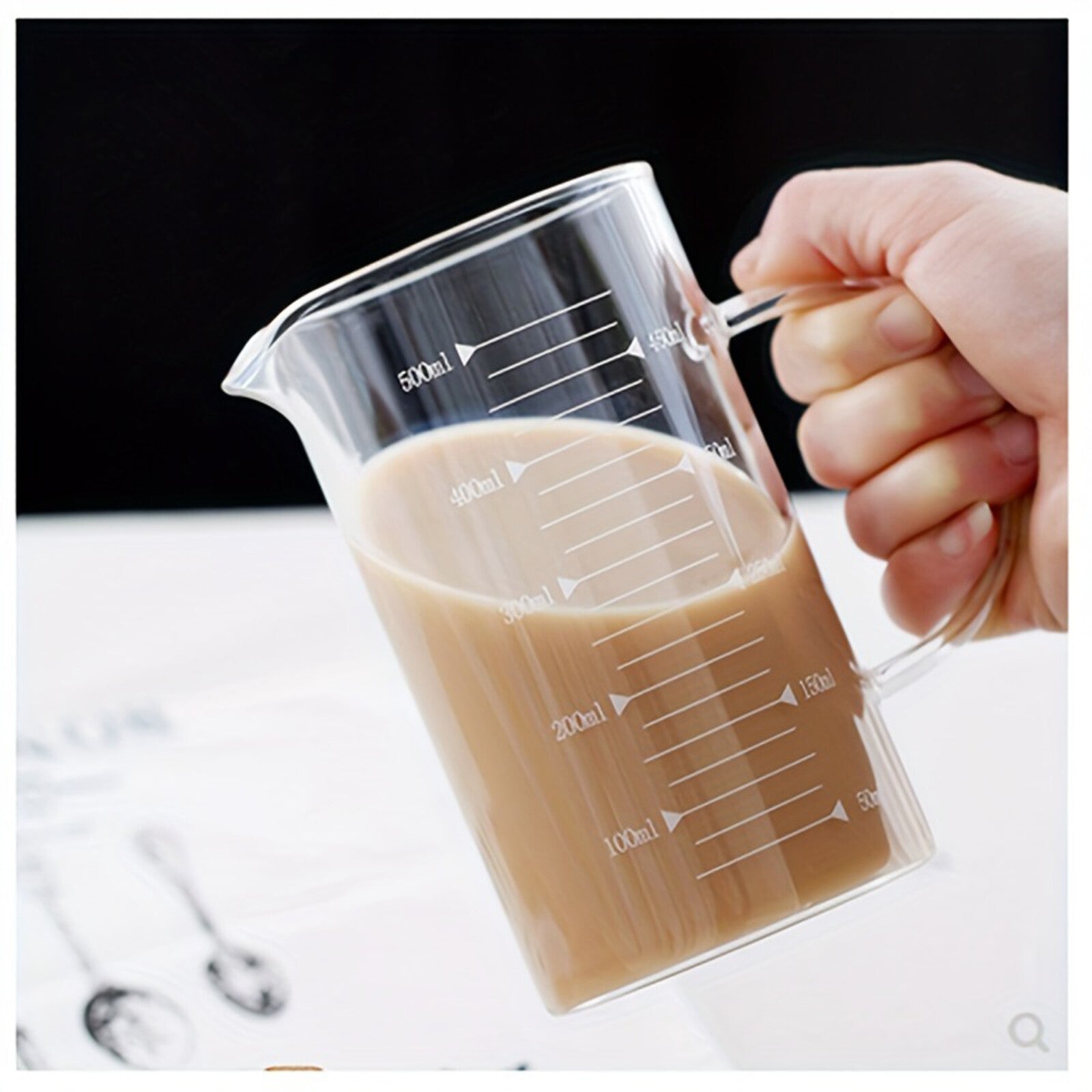 2PCS 500ml Glass Measuring Cups With Handle V-Shaped Spout Kitchen Liquid Beaker