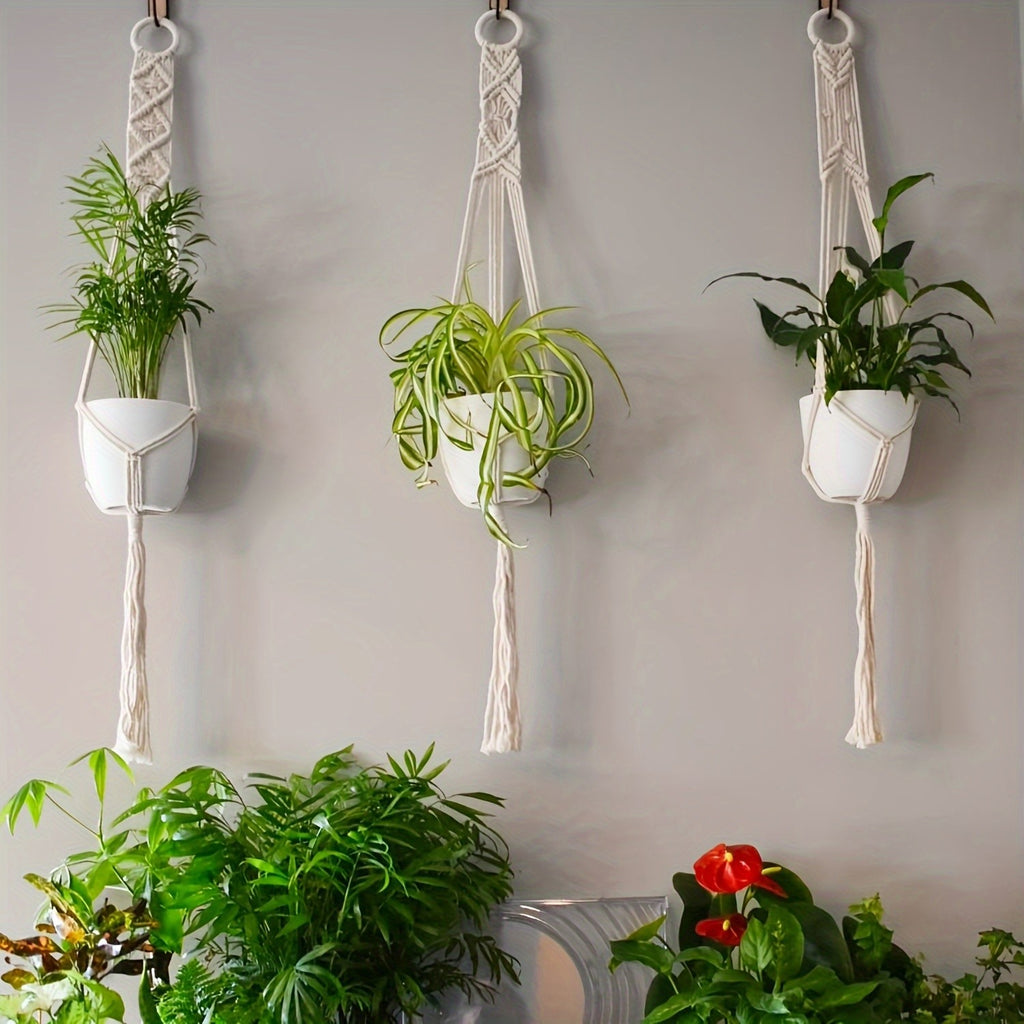 6PCS Macrame Plant Hanger Pot Holder - 100cm Cotton Rope Hanging Basket for Indoor Outdoor Planters