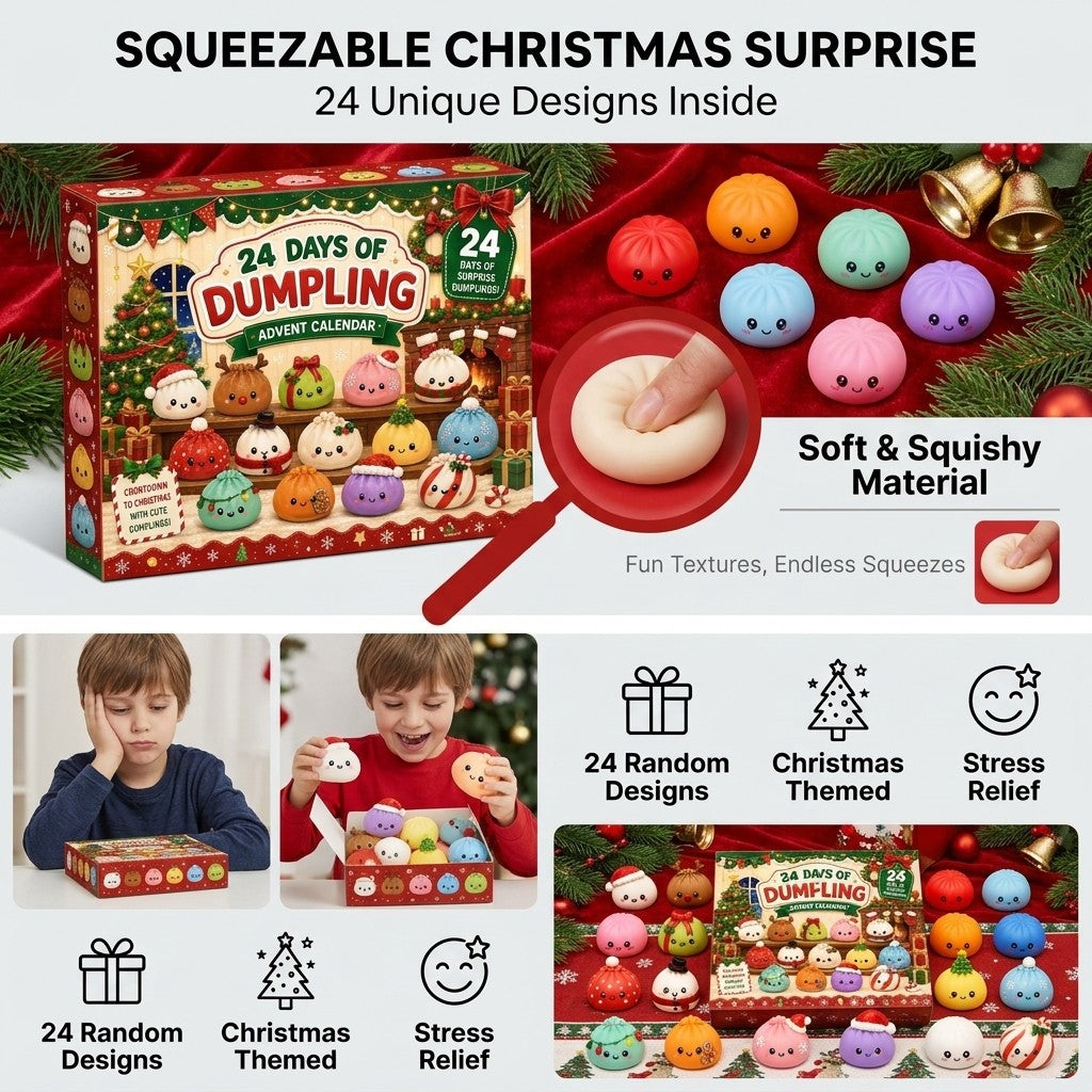 Squeezable Christmas surprise advent calendar – 24 unique dumpling designs inside