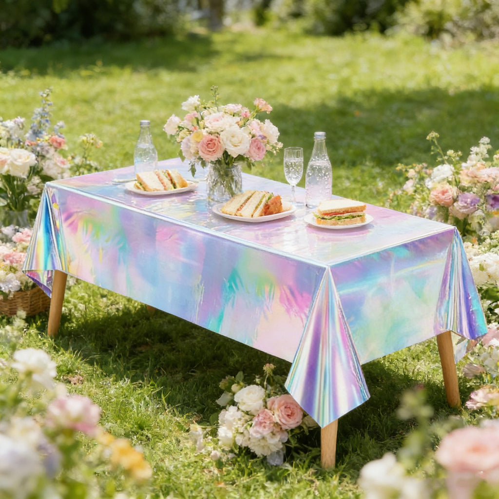 6pcs Holographic Tablecloths | Iridescent Waterproof Party Table Covers