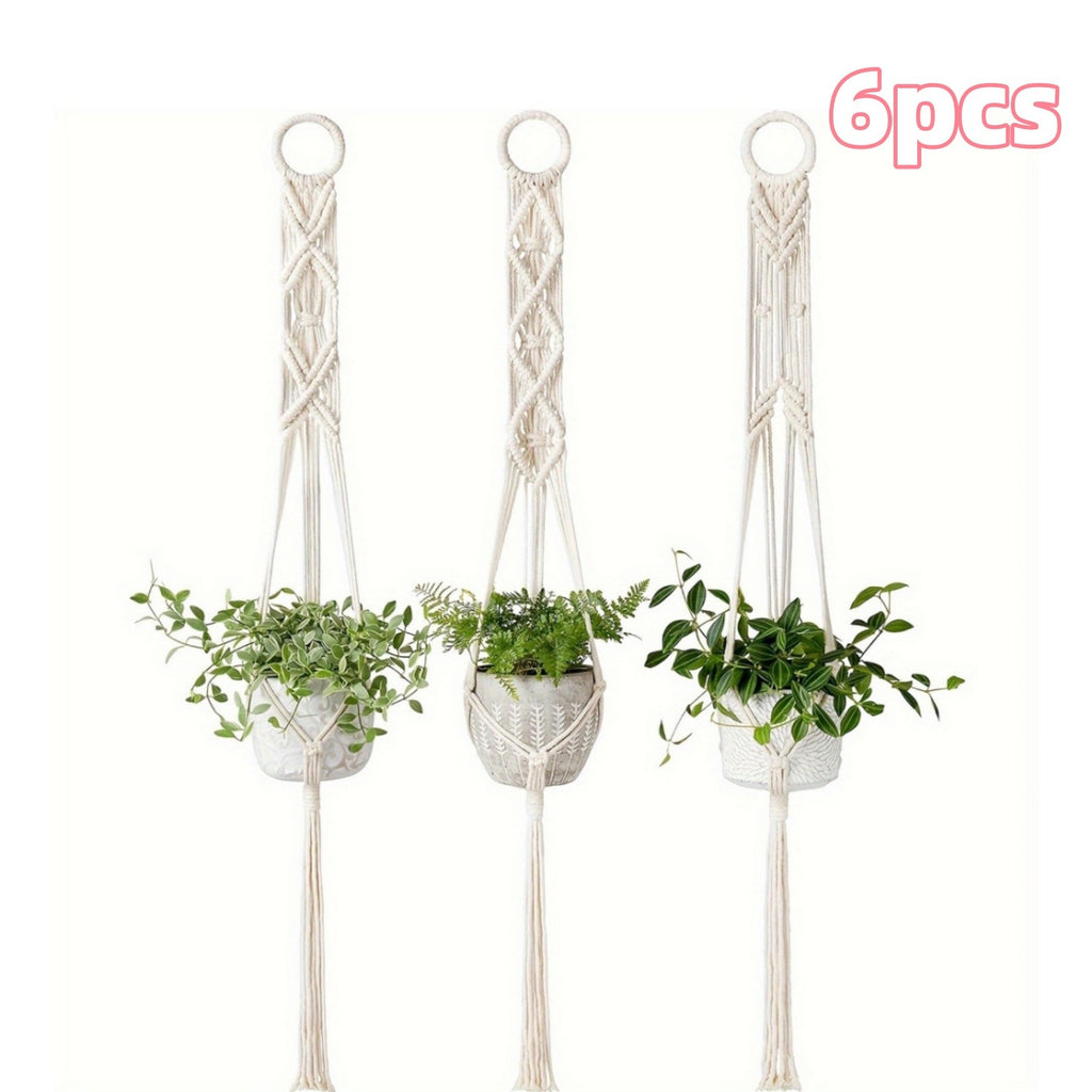 6PCS Macrame Plant Hanger Pot Holder - 100cm Cotton Rope Hanging Basket for Indoor Outdoor Planters