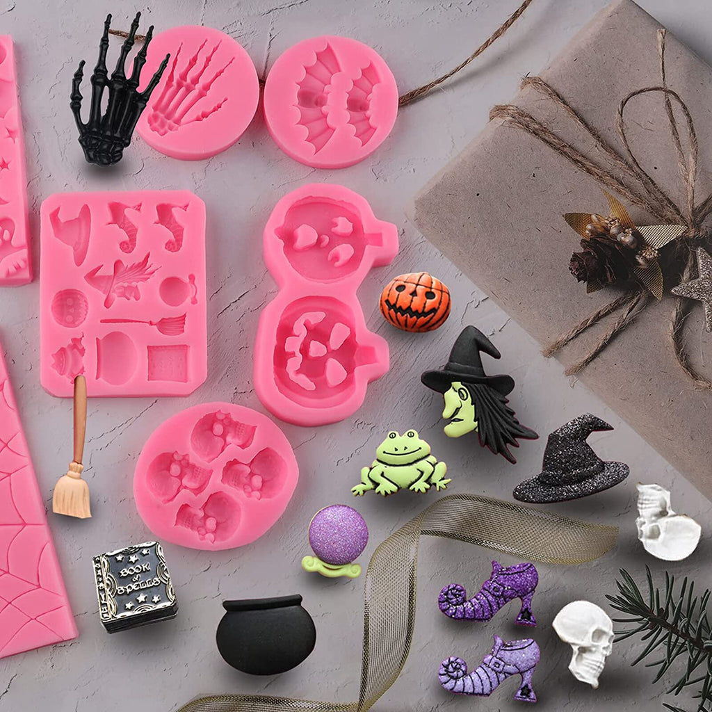 6PCS Halloween Silicone Mould Ghost Pumpkin Bat Skull DIY Resin Candle Craft Mold