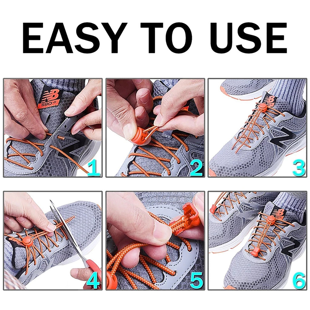 No Tie Elastic Shoelaces Lock System Running Sneakers Trainers Quick Lock Laces
