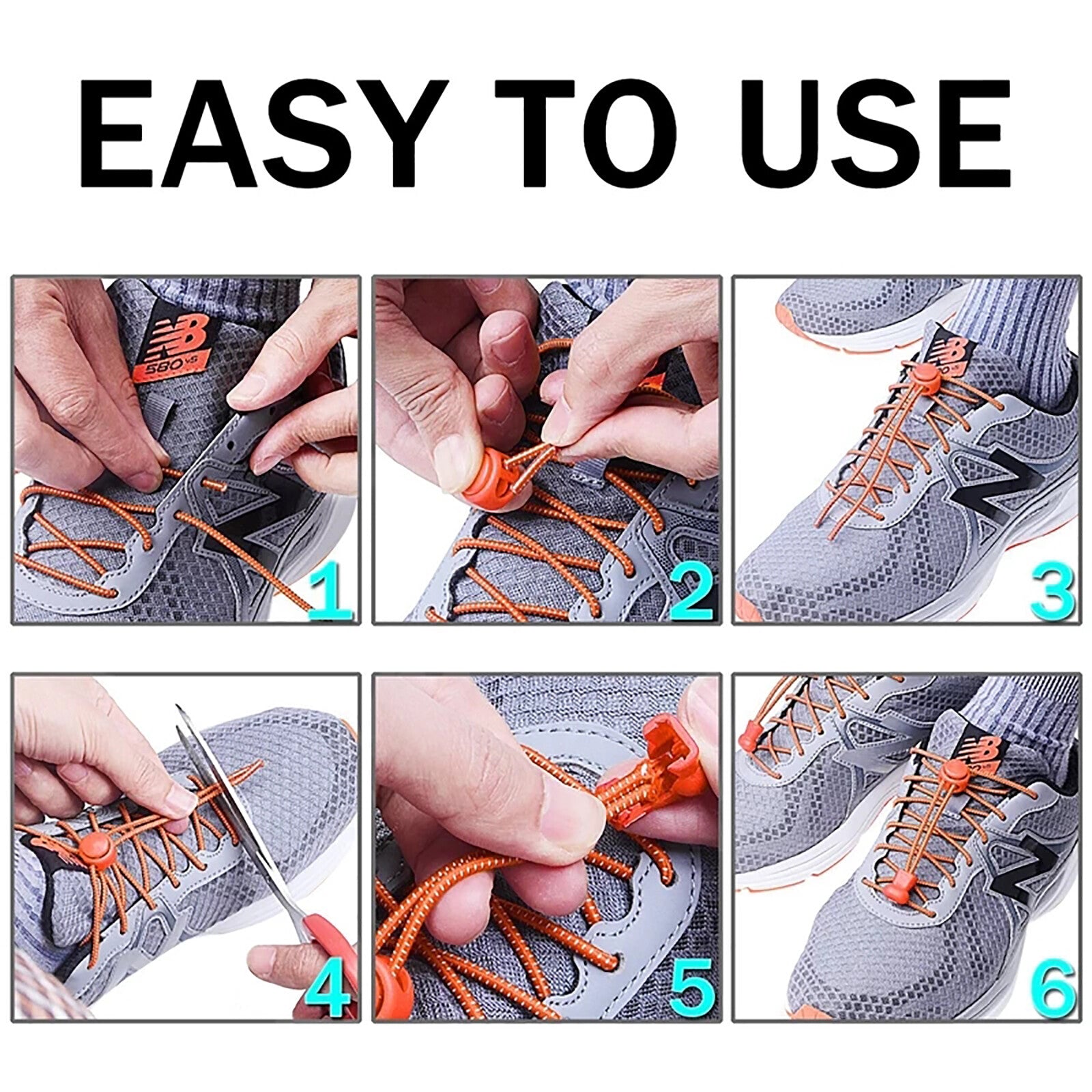 No Tie Elastic Shoelaces Lock System Running Sneakers Trainers Quick Lock Laces
