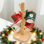 2PCS Wooden Mug Rack Tree with 6 Hooks - Coffee Cup Organiser Stand for Kitchen Counter