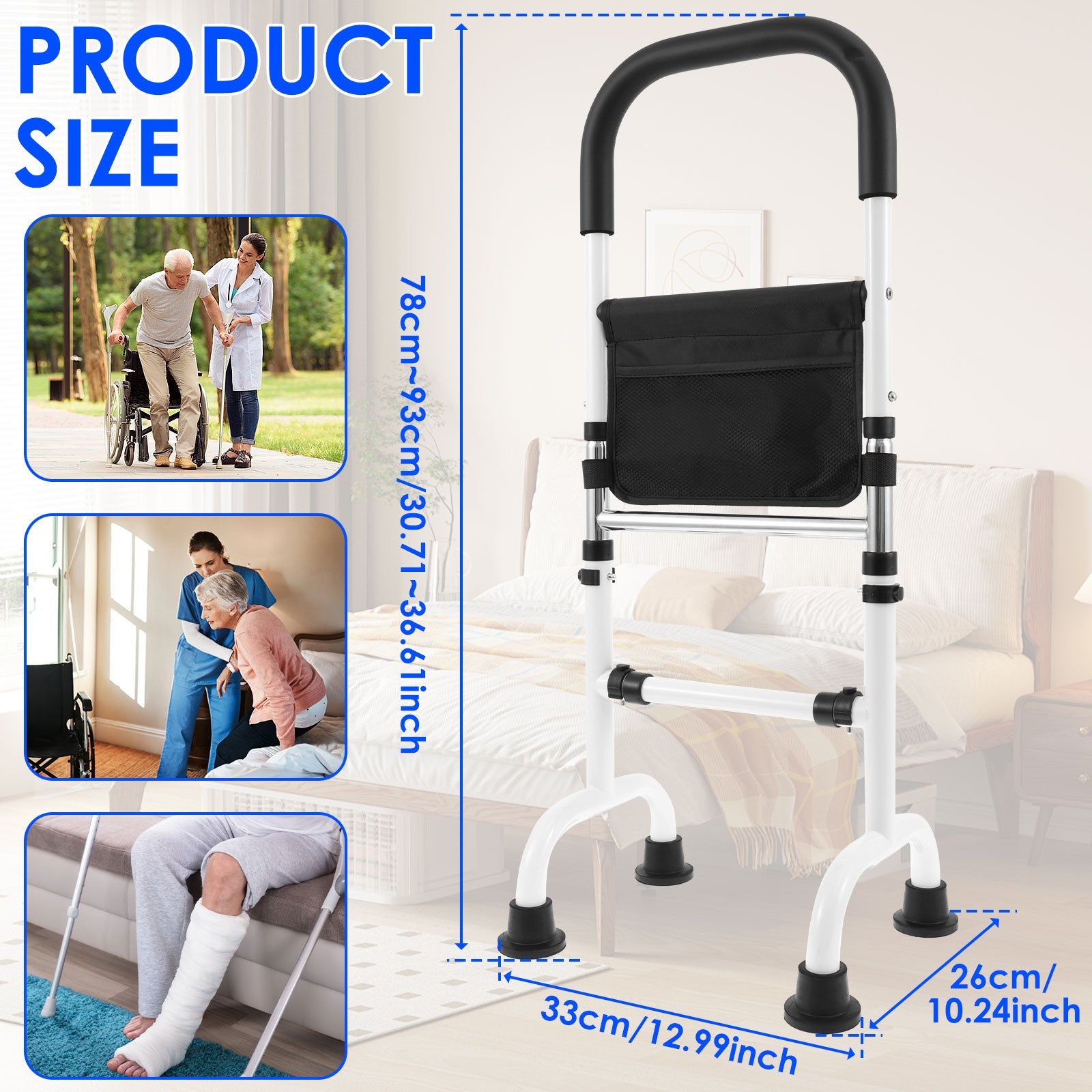 Senior Standing Assist Mobility Aid Adjustable Height Elderly Stand Support Handle Non-Slip Base