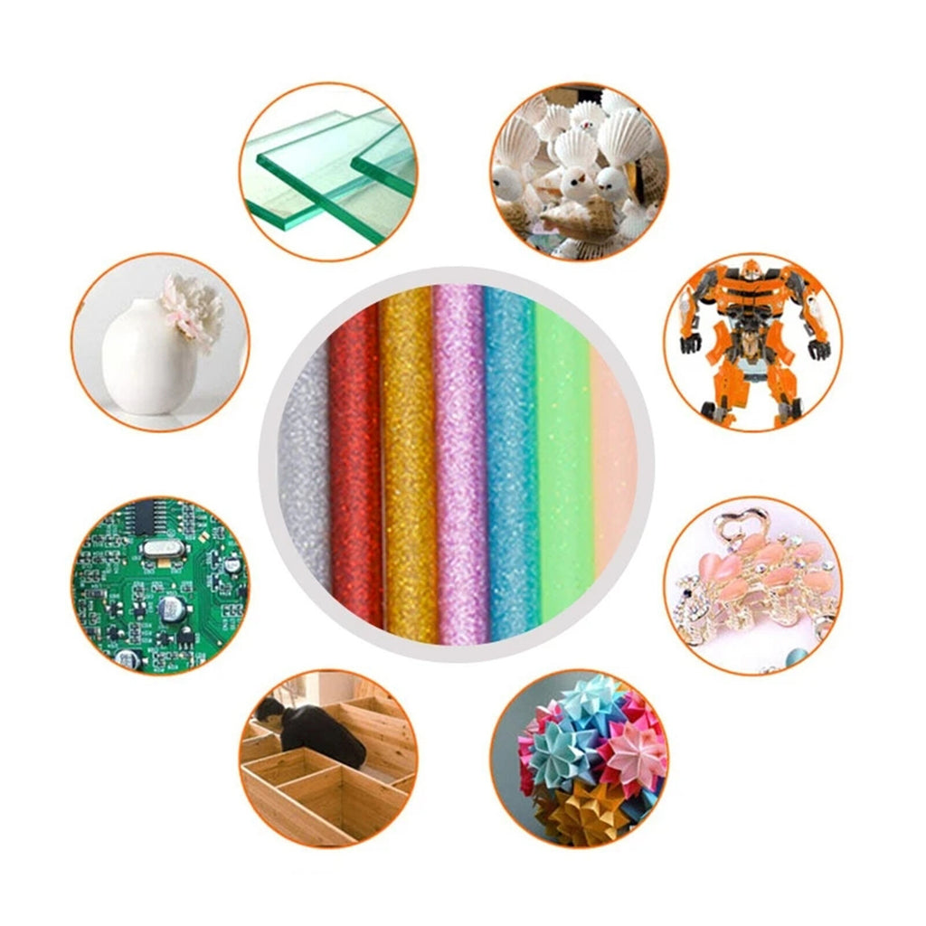 300PCS Multi Colour Glitter Hot Melt Glue Sticks - 0.7x10cm for Electric Glue Gun DIY Crafts