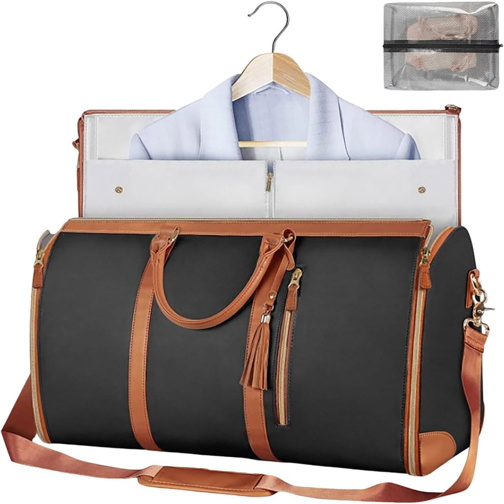 Foldable Travel Garment Duffle Bag - Large Capacity Lightweight Weekender Shoulder Bag Brown