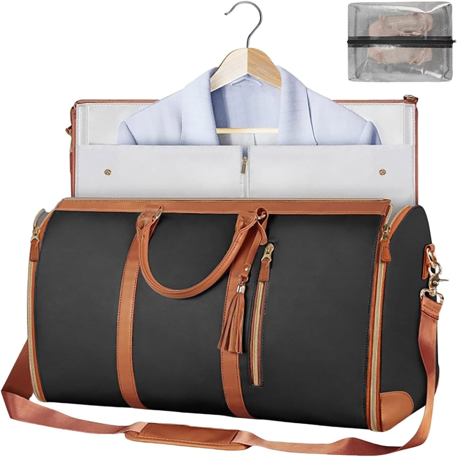 Foldable Travel Garment Duffle Bag - Large Capacity Lightweight Weekender Shoulder Bag Brown