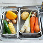 Vegetable Strainer Drainage Basket Stainless Steel Expandable Over Sink Colander