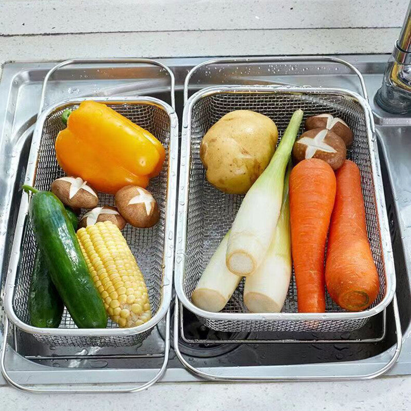 Vegetable Strainer Drainage Basket Stainless Steel Expandable Over Sink Colander