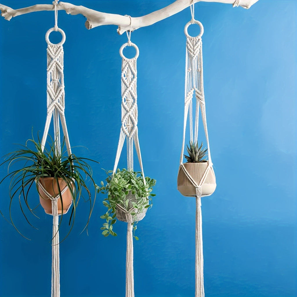 6PCS Macrame Plant Hanger Pot Holder - 100cm Cotton Rope Hanging Basket for Indoor Outdoor Planters