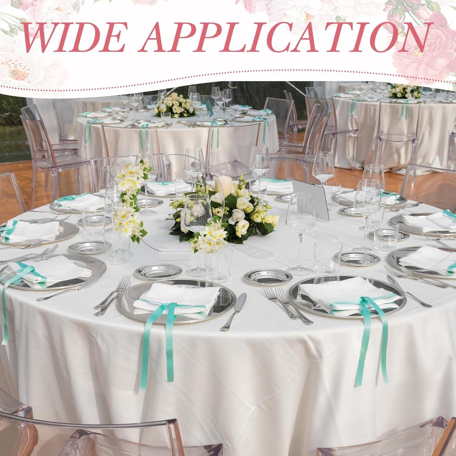 Silver Round Floral Hoop Centerpiece Set - Standing Metal Wreath Hoops for Wedding Party and Event Decor
