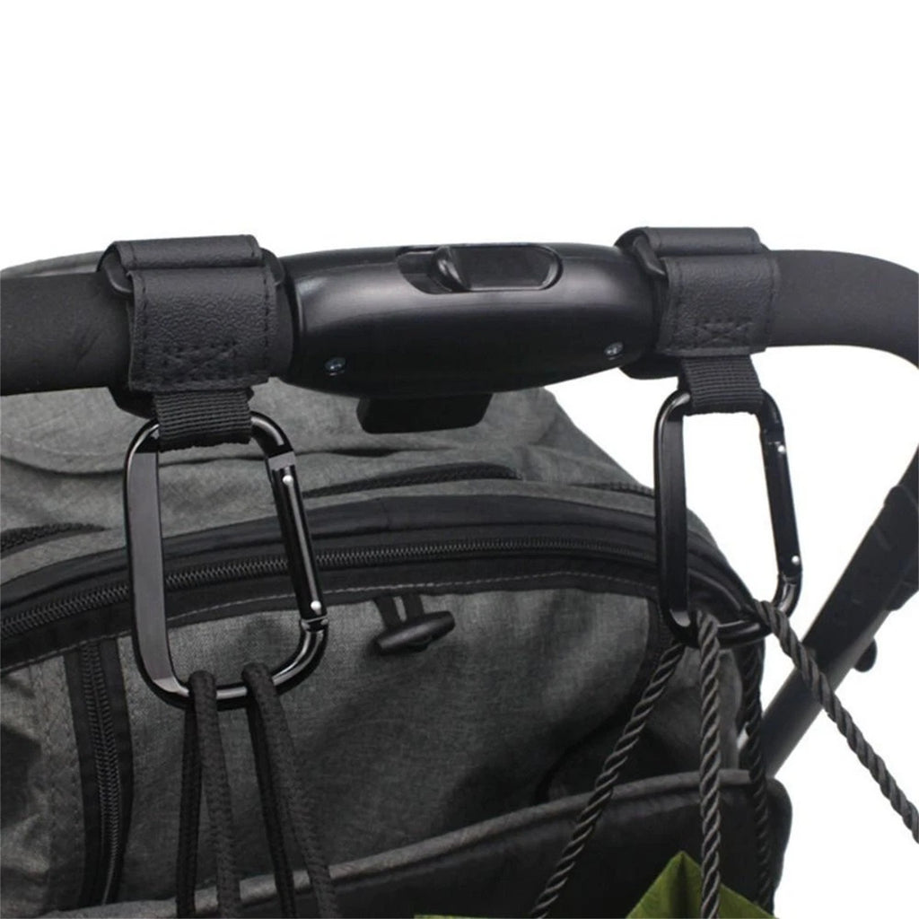 2PCS Metal Pram Hooks - PU Stroller Bag Hangers for Diaper Bags & Shopping Bags