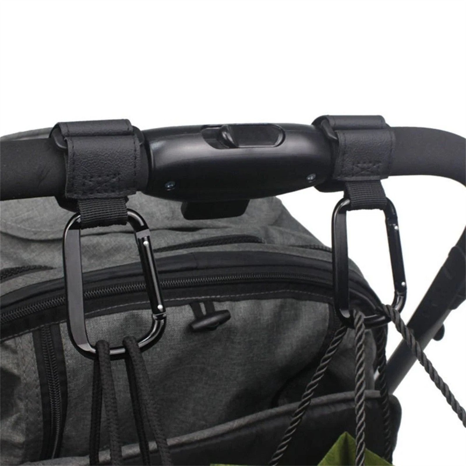 2PCS Metal Pram Hooks - PU Stroller Bag Hangers for Diaper Bags & Shopping Bags