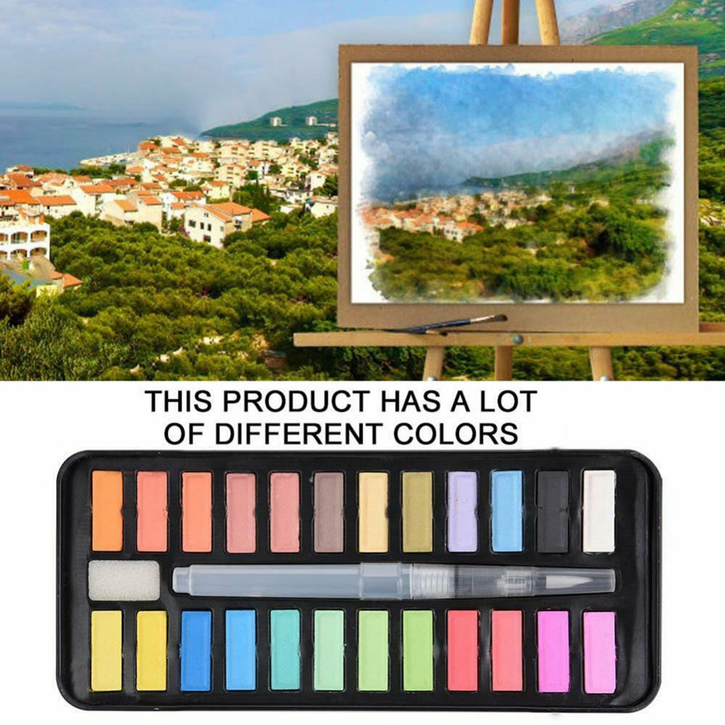 24 or 48 Colour Watercolour Paint Set with Brush - Solid Watercolour Art Kit for Kids and Artists