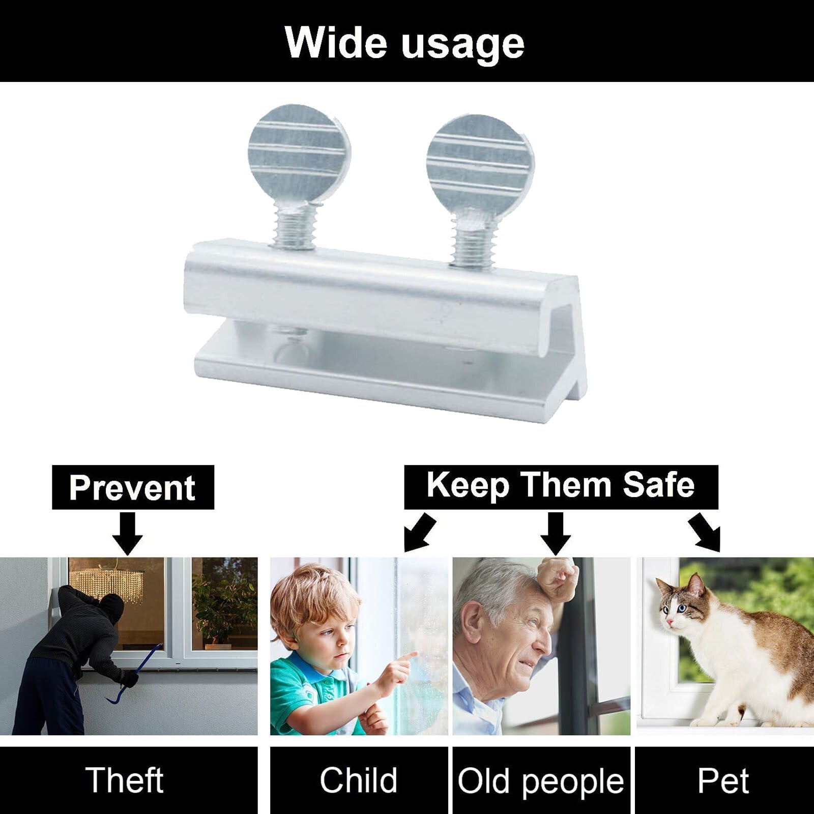 12 Pack Sliding Window Door Safety Locks - Aluminium Security Child Safety Stops Silver