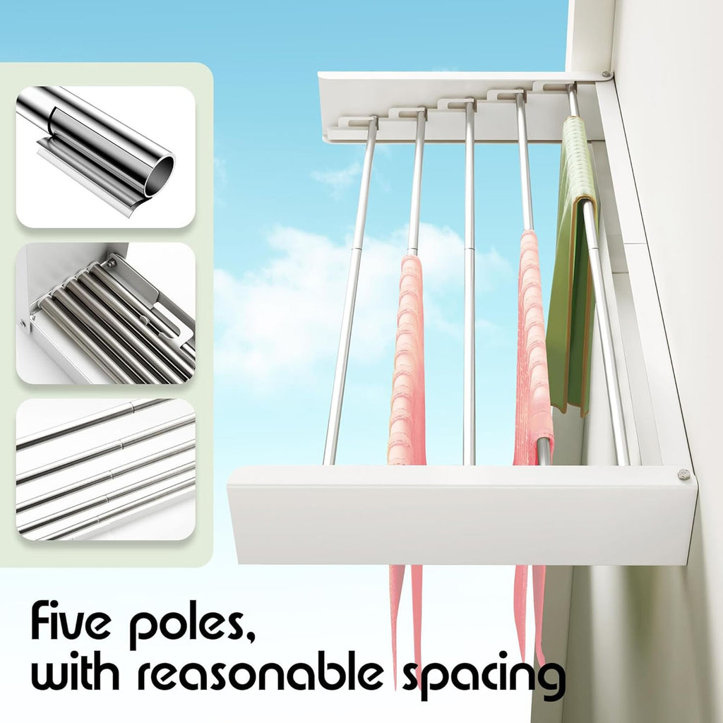 80CM Foldable Wall Mounted Clothes Drying Rack - Metal Towel and Laundry Holder White