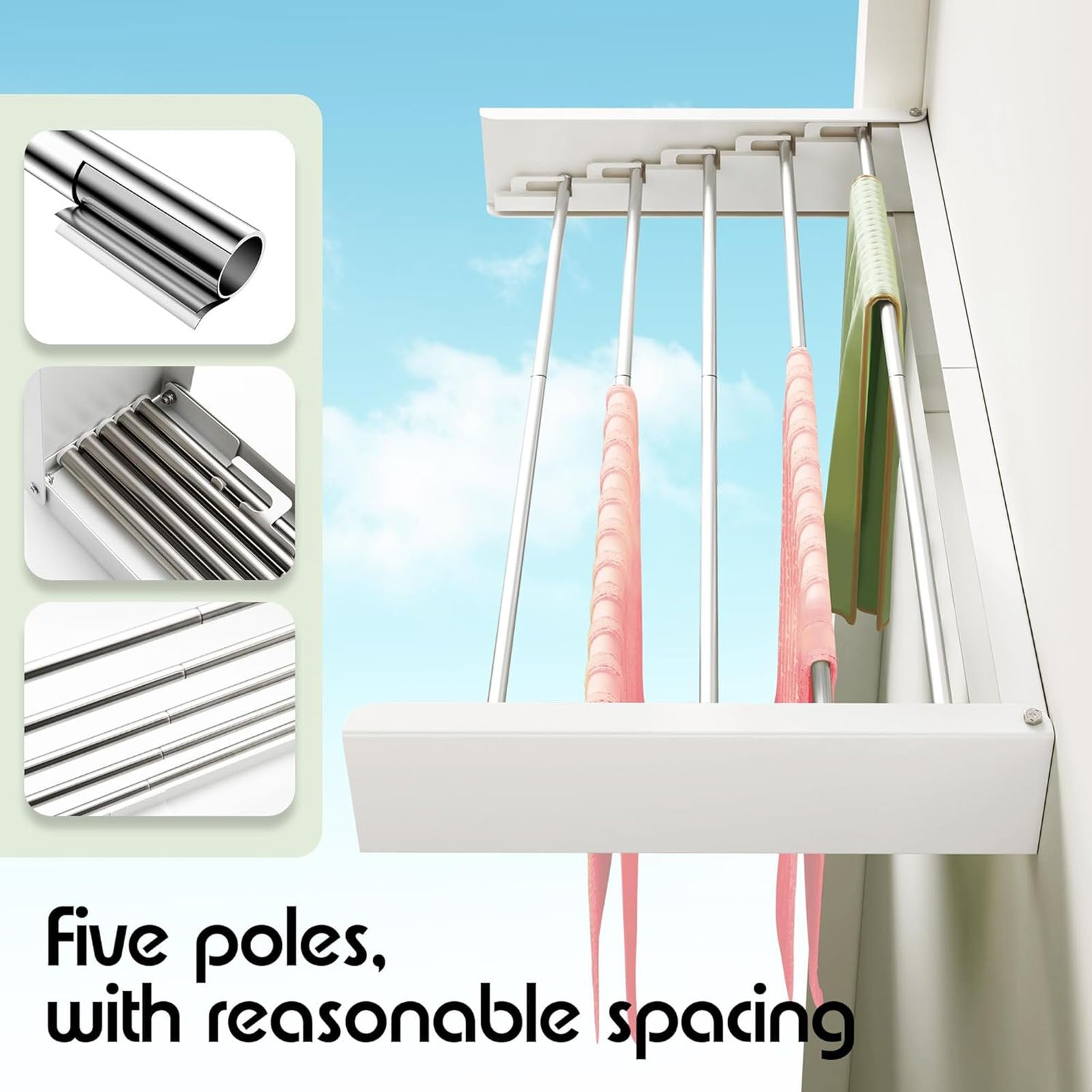 80CM Foldable Wall Mounted Clothes Drying Rack - Metal Towel and Laundry Holder White