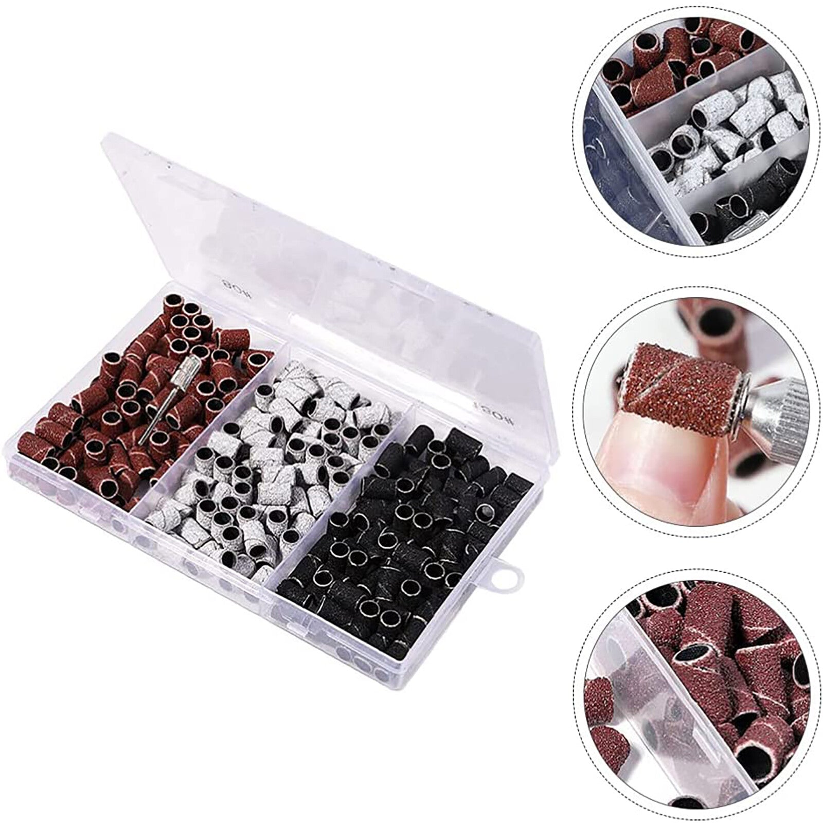 210pcs Nail Drill Sanding Bands Set | 80/120/180 Grit Nail File Bits with Storage Box