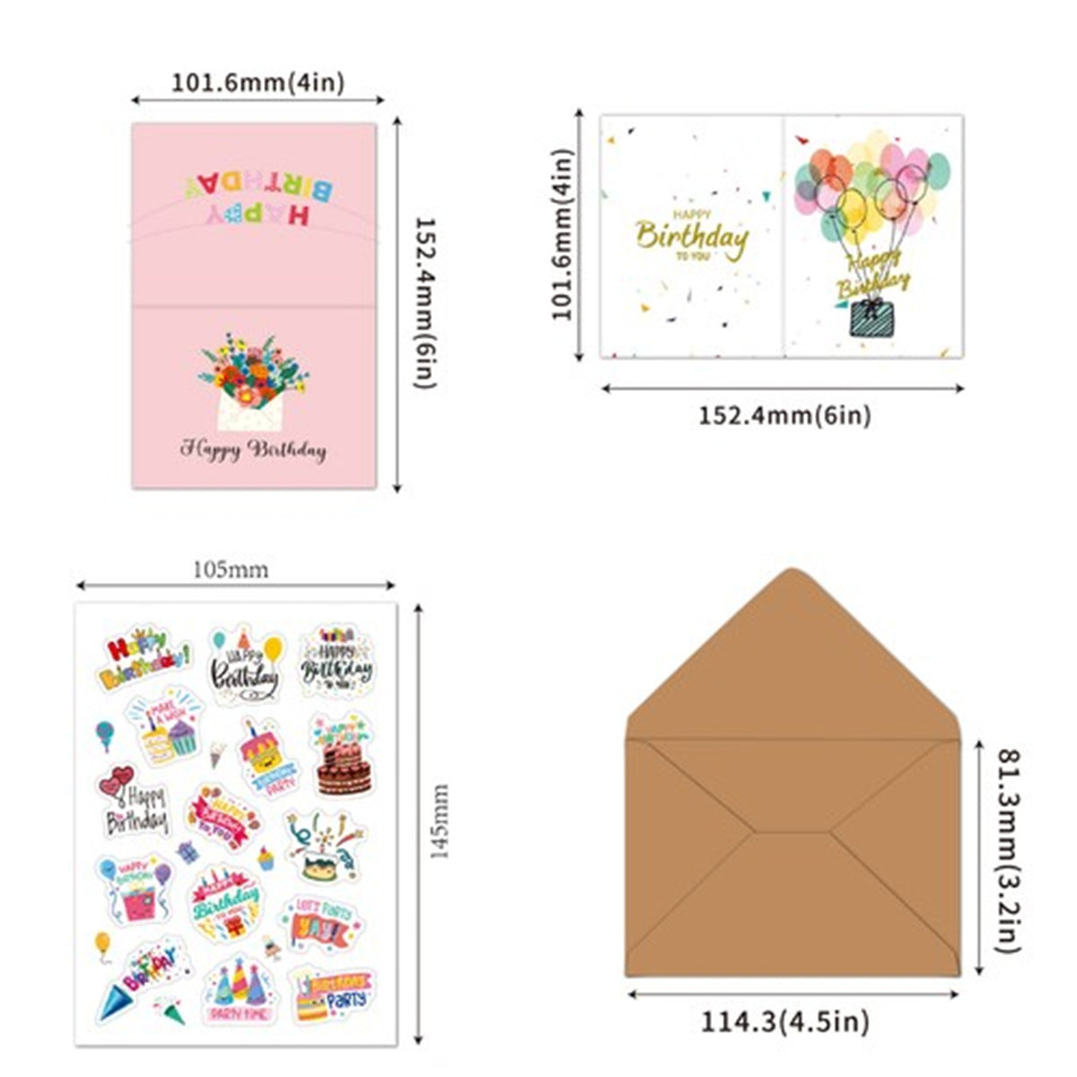 Birthday Greeting Cards Set With Envelopes Colorful DIY Birthday Wish Cards AU