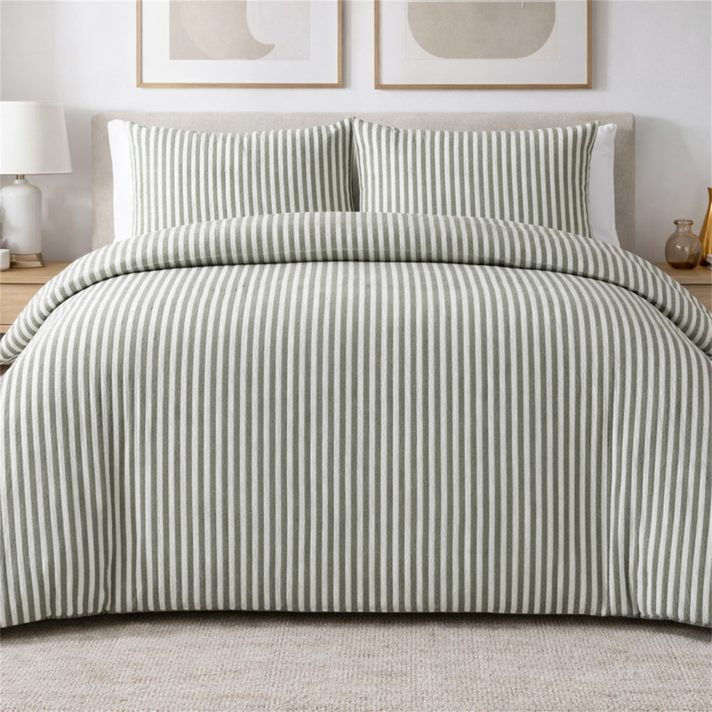 All Sizes Bed Quilt Cover/ Duvet Doona Cover/ Sage Stripe/ Jacquard Duvet Cover