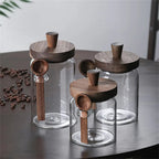 2 Pack Glass Storage Jars with Wooden Lid and Spoon – Airtight Coffee, Spice and Food Containers