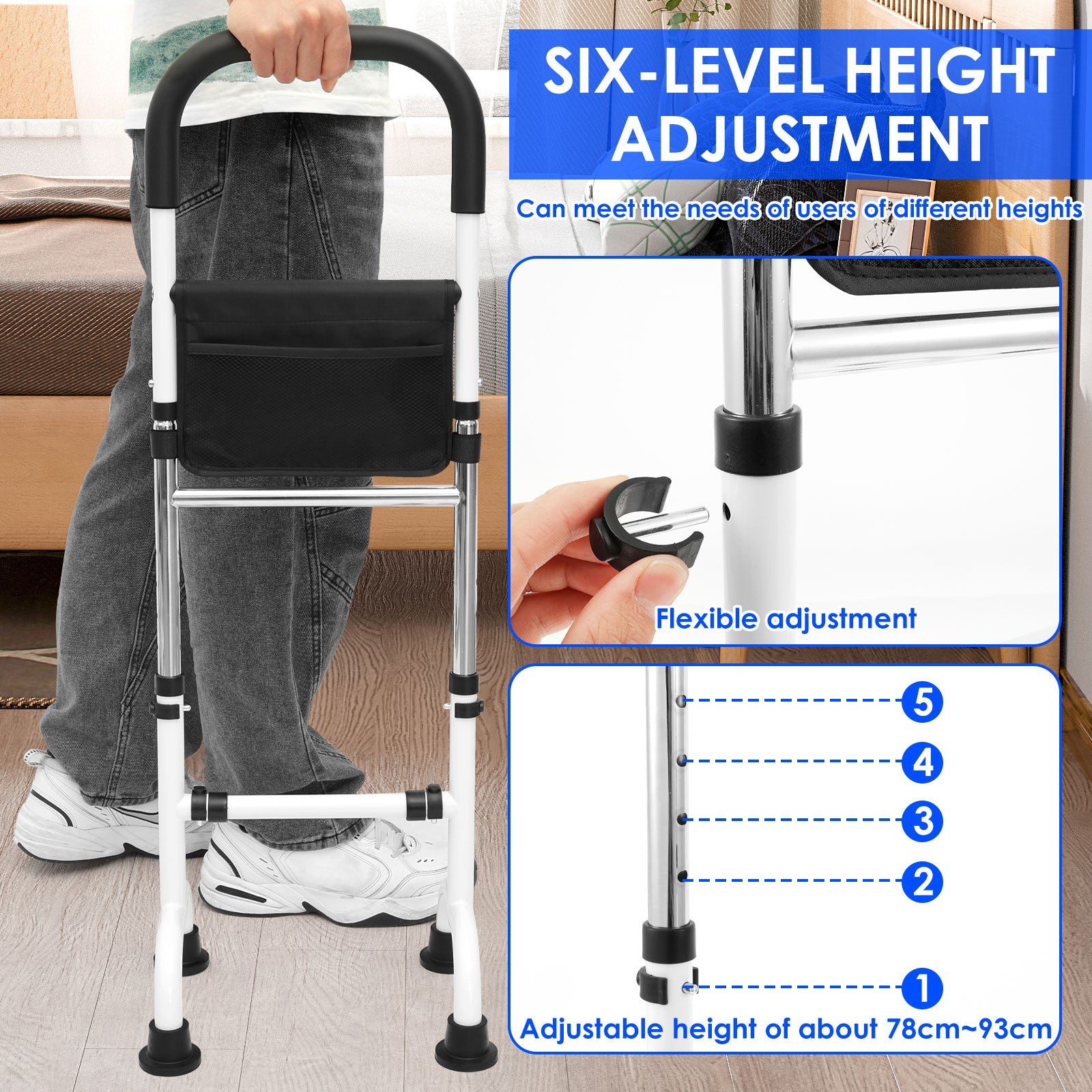 Senior Standing Assist Mobility Aid Adjustable Height Elderly Stand Support Handle Non-Slip Base