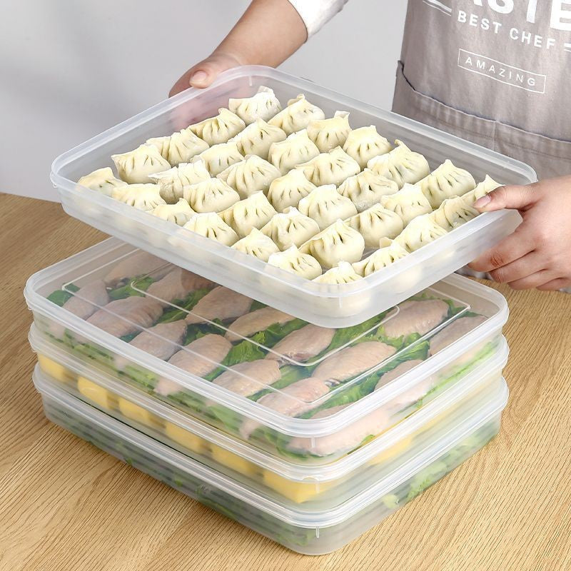 2PCS Fridge Dumpling Storage Box With Lid Plastic Food Container Refrigerator Organizer