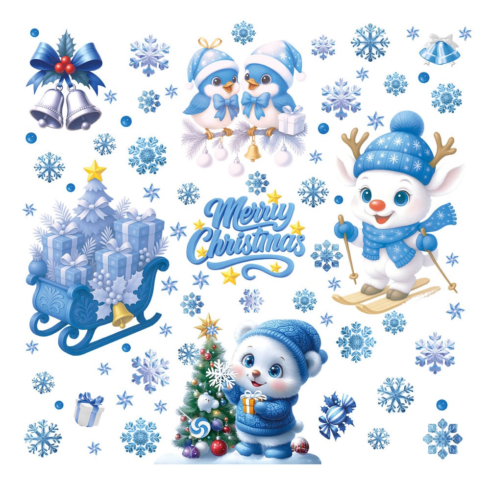 Christmas Window Stickers Winter Snowman Santa Claus Snowflake Elk Static OD