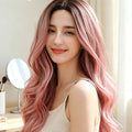 Pink long wavy synthetic costume wig 70cm