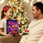 Dad giving his daughter a K-pop advent calendar by the Christmas tree